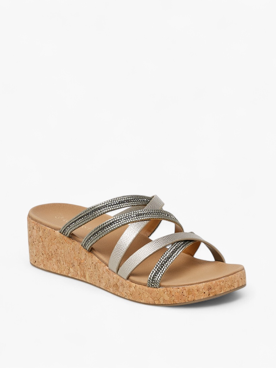 Embellished Strappy Slip-On Sandals with Wedge Heels