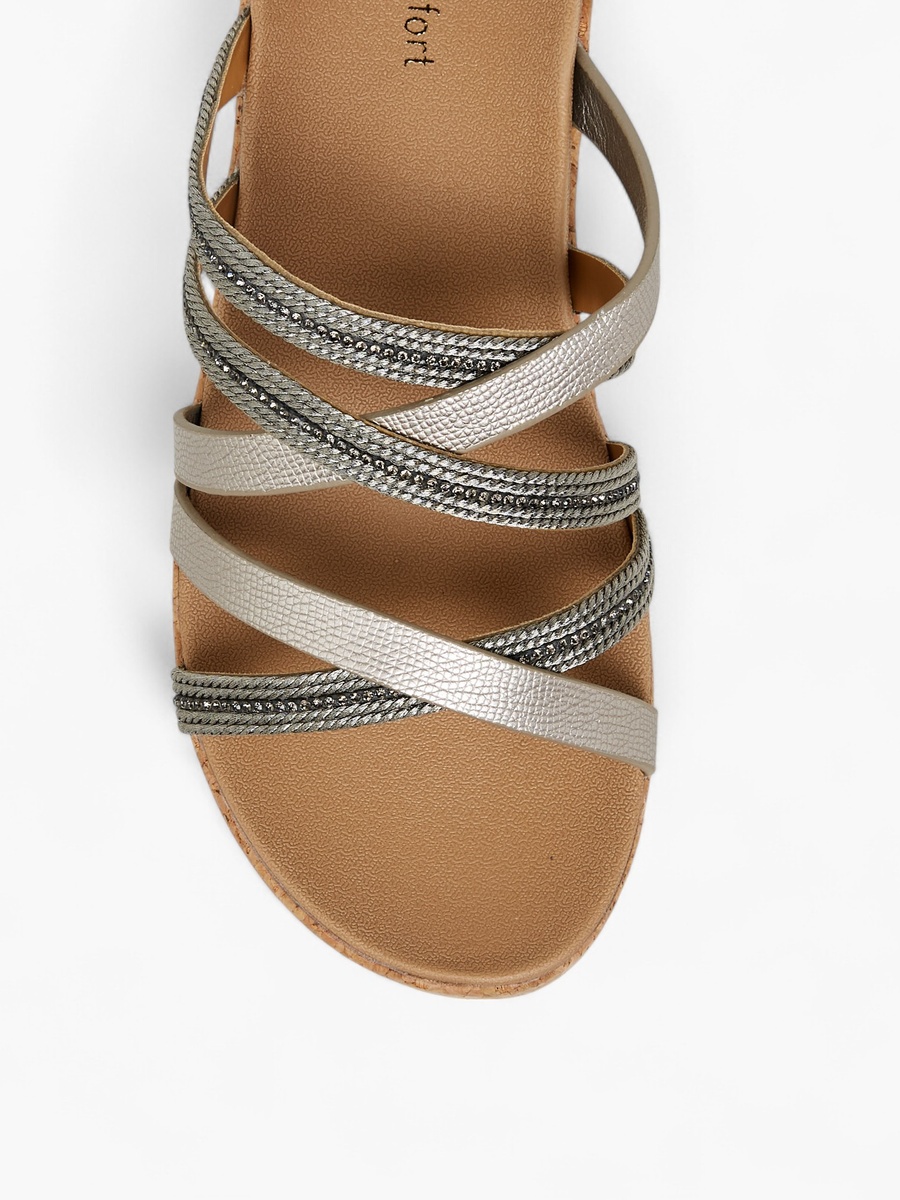 Embellished Strappy Slip-On Sandals with Wedge Heels