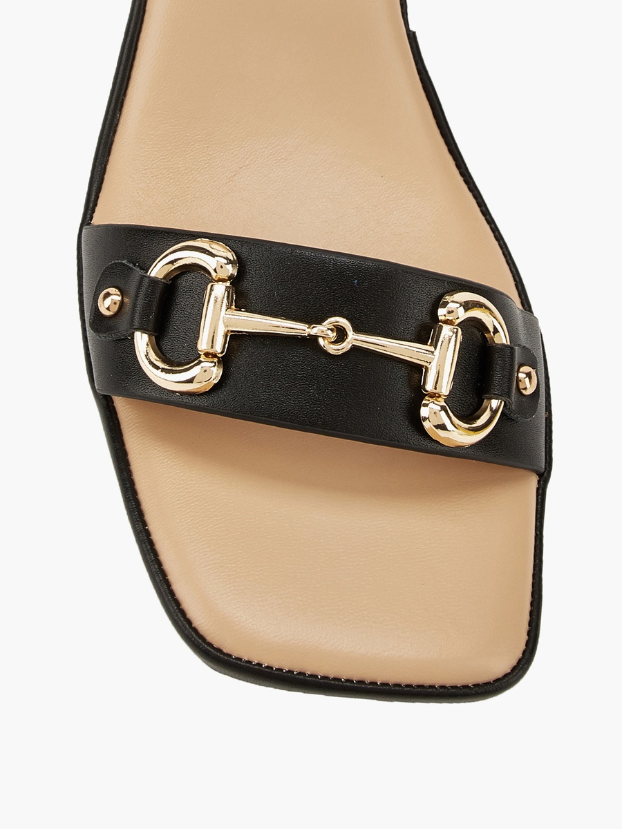 Metal Accent Block Heel Sandals with Buckle Closure