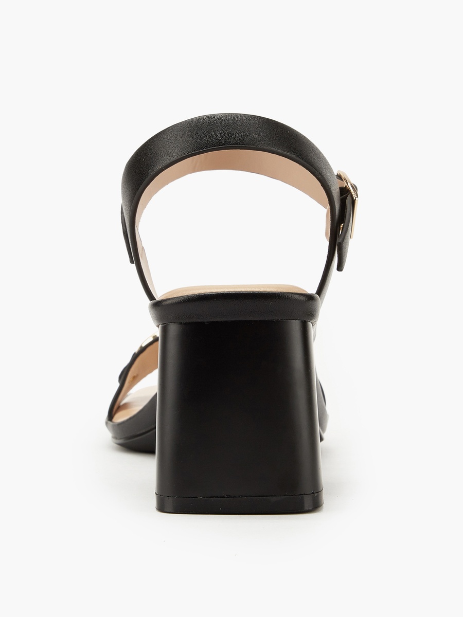 Metal Accent Block Heel Sandals with Buckle Closure