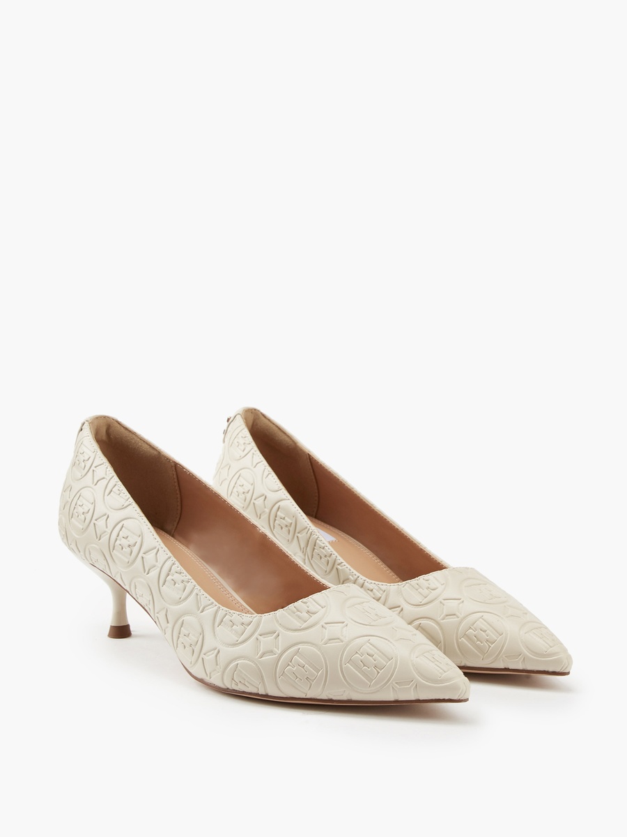 Women Monogram Embossed Shoes with Kitten Heels