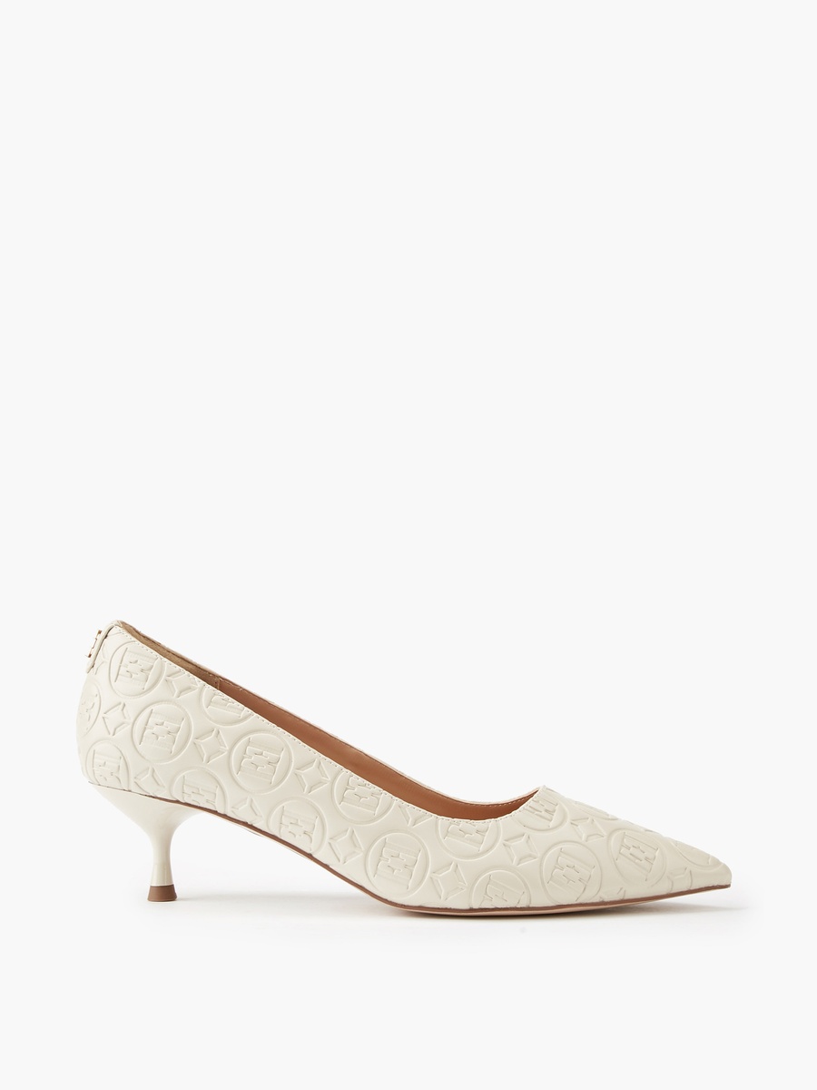 Women Monogram Embossed Shoes with Kitten Heels