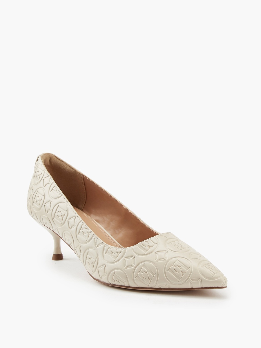 Women Monogram Embossed Shoes with Kitten Heels