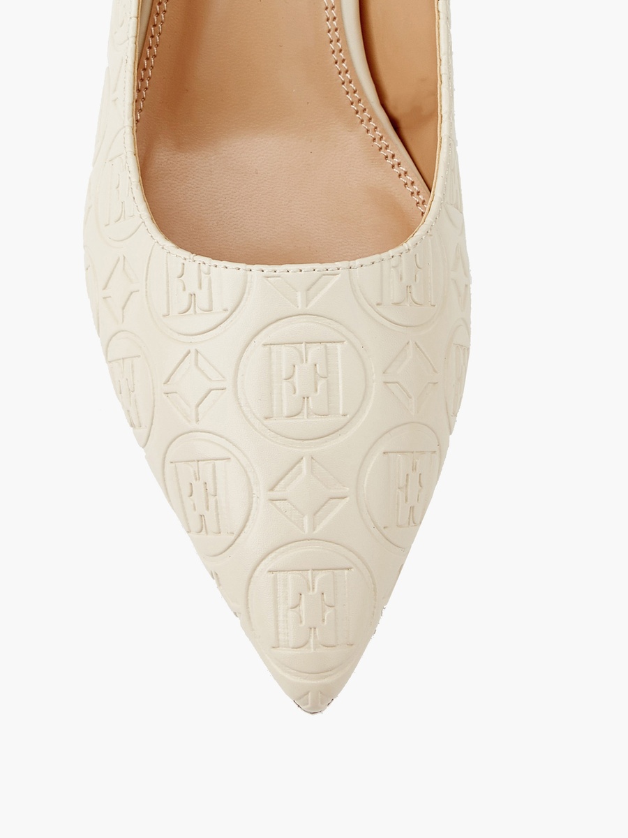 Women Monogram Embossed Shoes with Kitten Heels