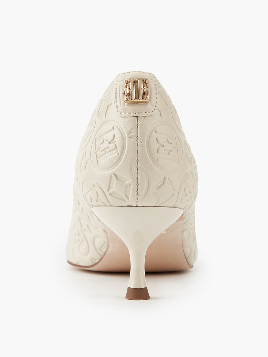 Women Monogram Embossed Shoes with Kitten Heels