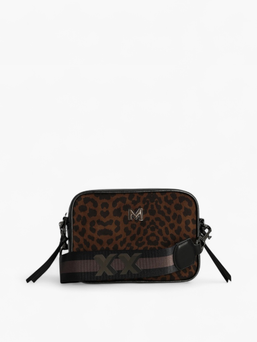 Animal Print Crossbody Bag with Striped Strap