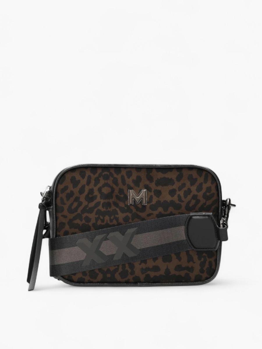 Animal Print Crossbody Bag with Striped Strap