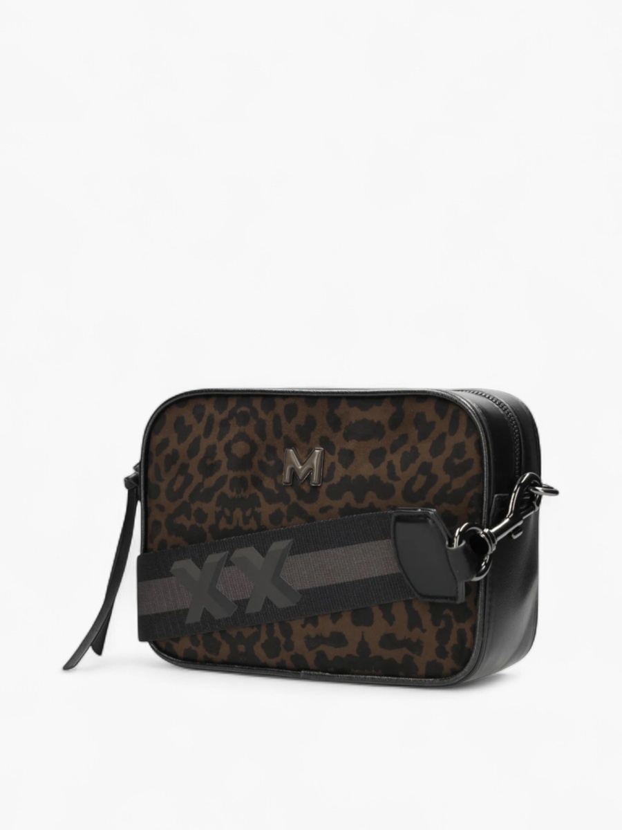 Animal Print Crossbody Bag with Striped Strap