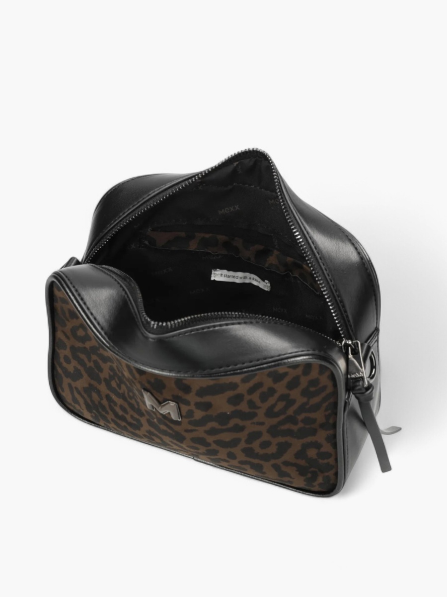 Animal Print Crossbody Bag with Striped Strap