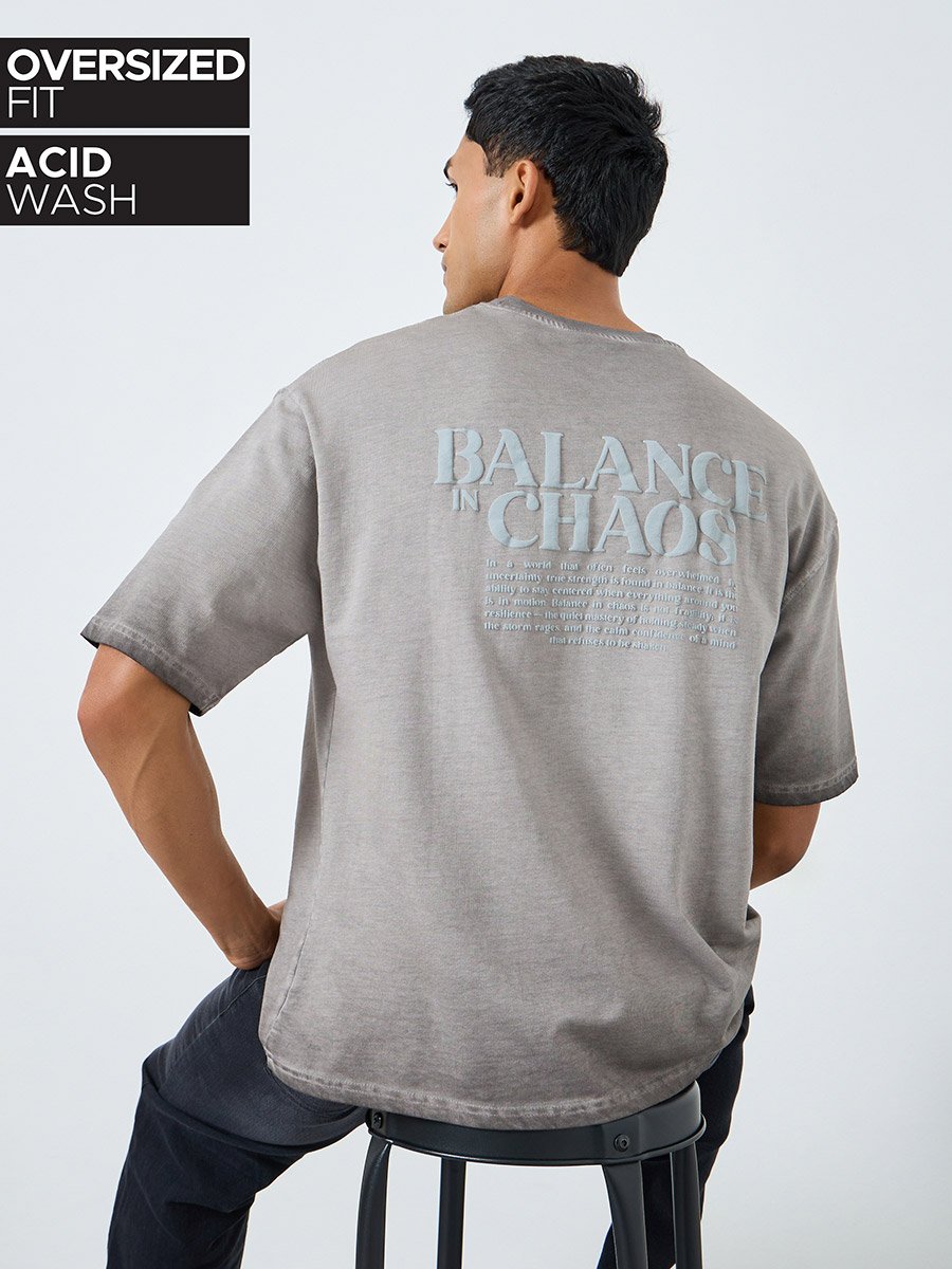 Men Grey Acid Wash Oversized T-Shirt