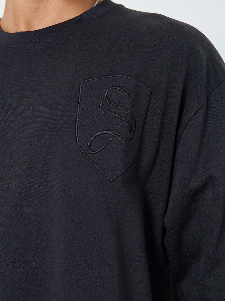 Men Black Embroidered Oversized T-Shirt