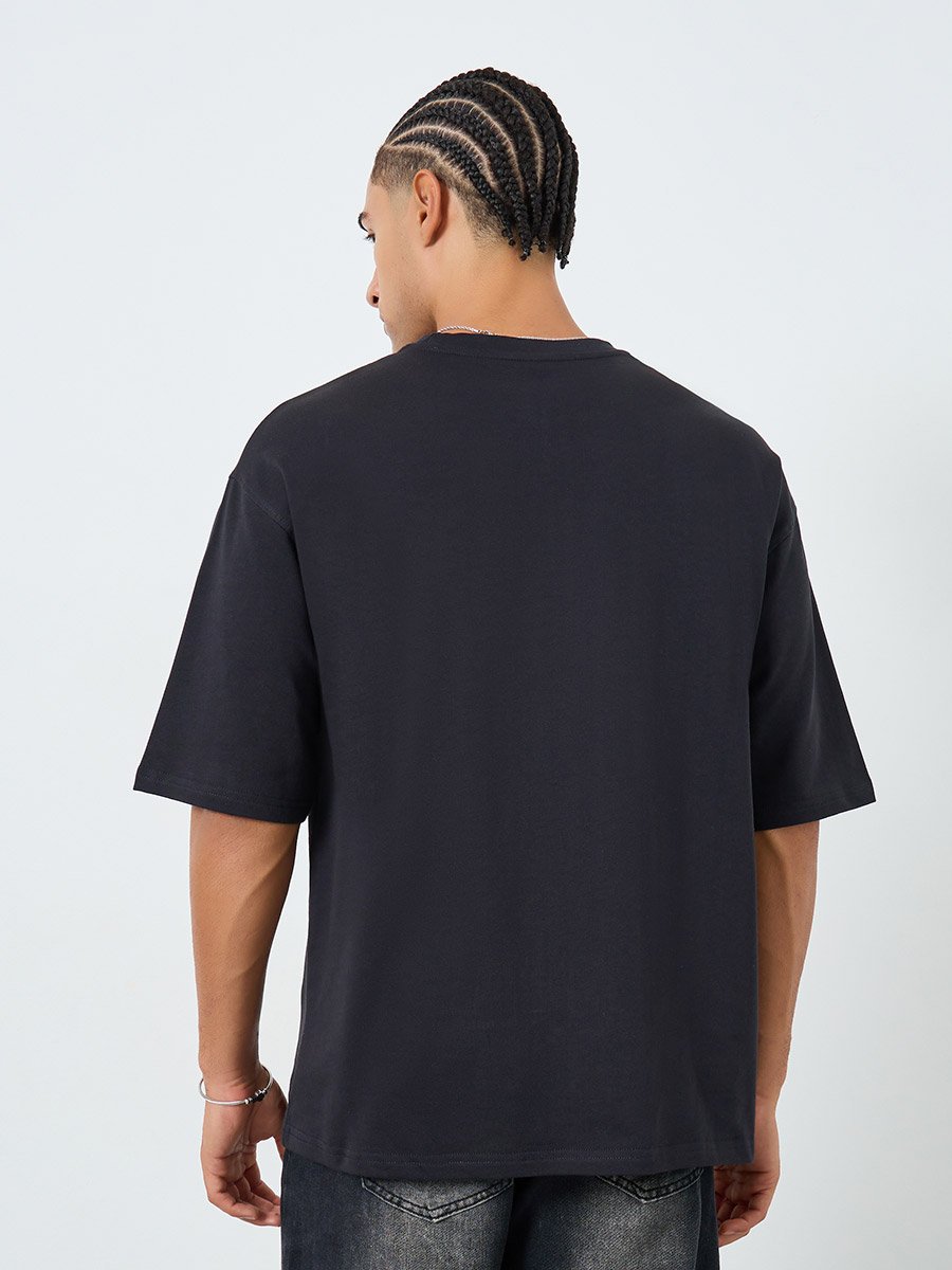 Men Black Embroidered Oversized T-Shirt