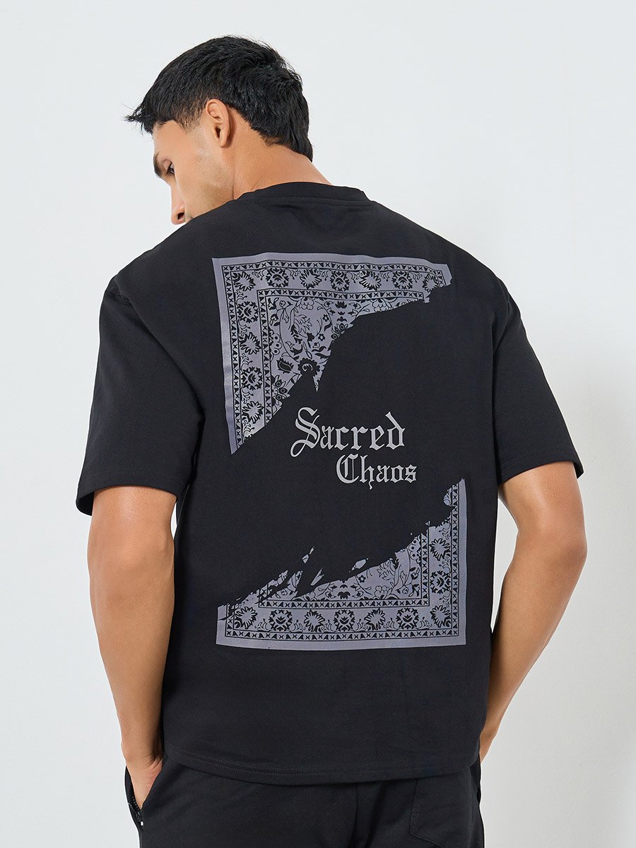 Men Black Graphic Print Oversized T-Shirt