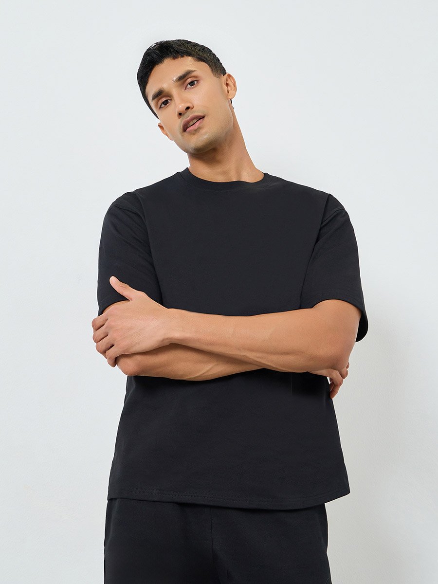 Men Black Graphic Print Oversized T-Shirt