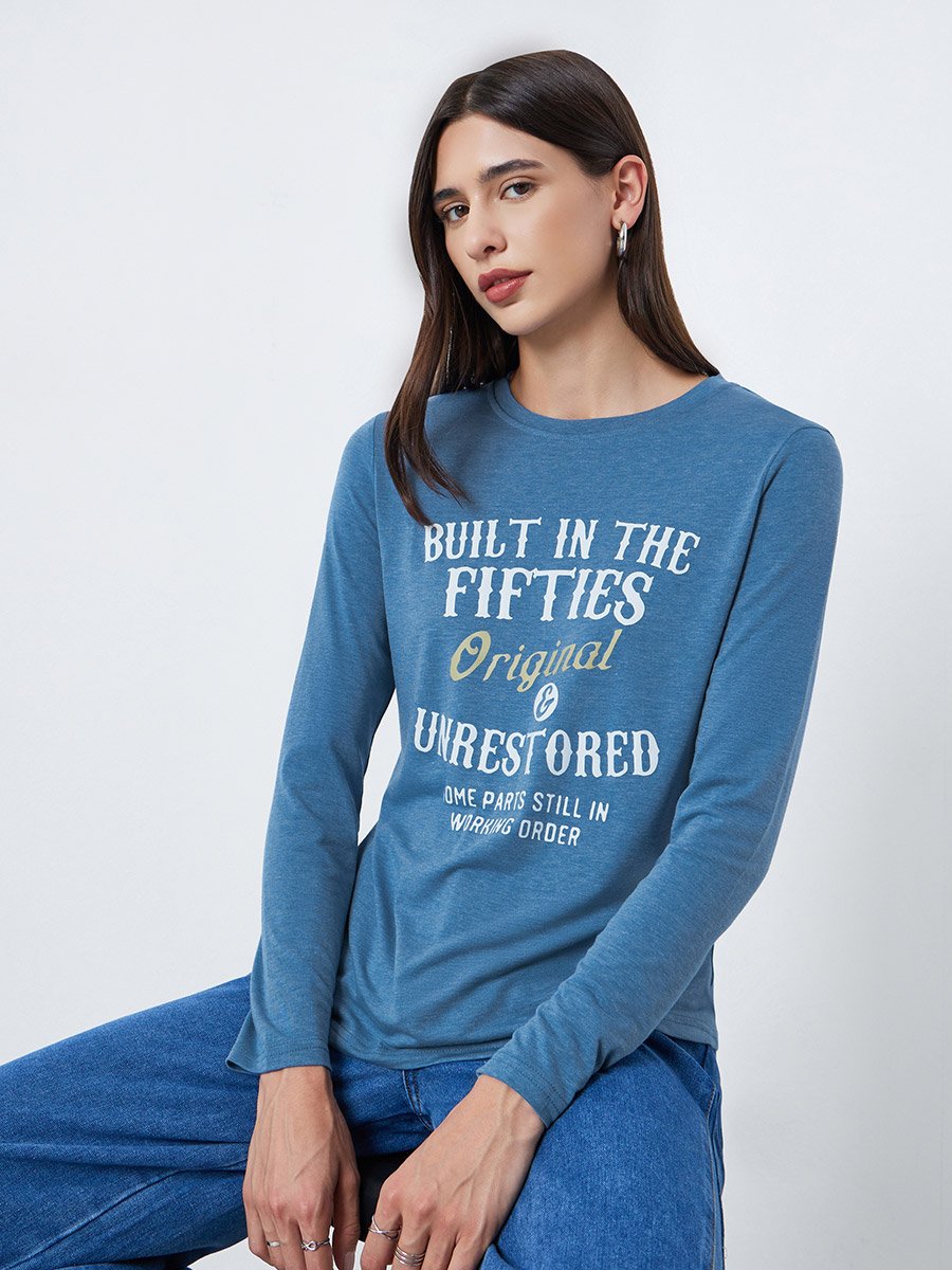 Blue Round Neck Regular Fit T-Shirt