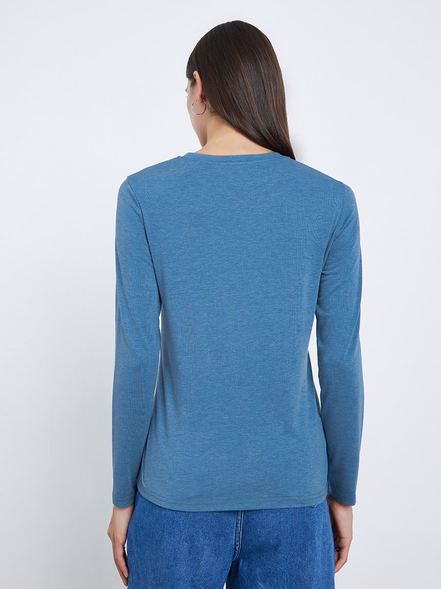 Blue Round Neck Regular Fit T-Shirt