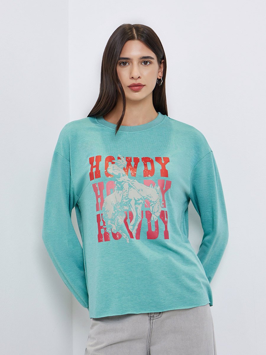 Green Howdy Graphic Regular Fit T-Shirt
