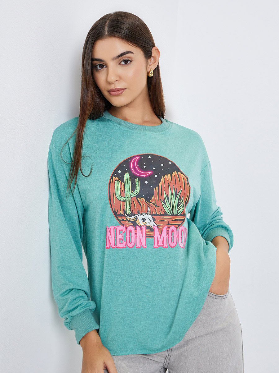Green Regular Fit Desert Graphic Sweatshirt
