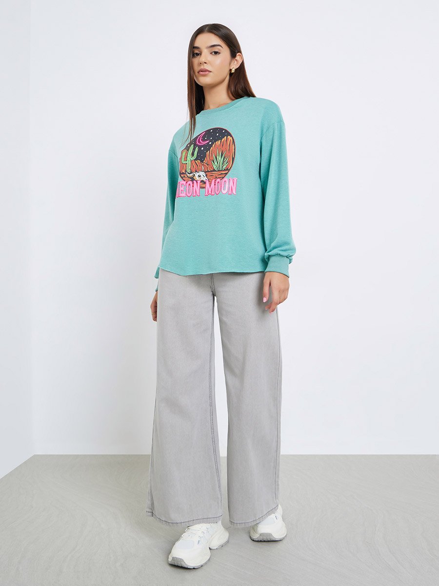 Green Regular Fit Desert Graphic Sweatshirt