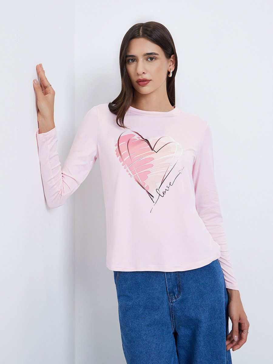 Pink Heart Graphic Long Sleeve T-Shirt
