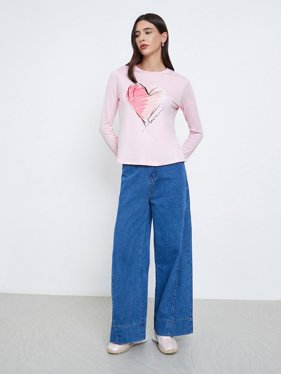 Pink Heart Graphic Long Sleeve T-Shirt