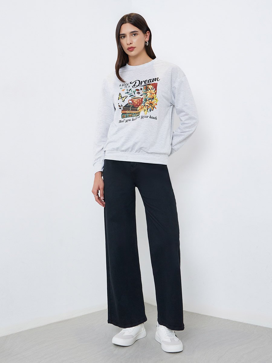 Grey Bookworm Graphic Print Sweatshirt