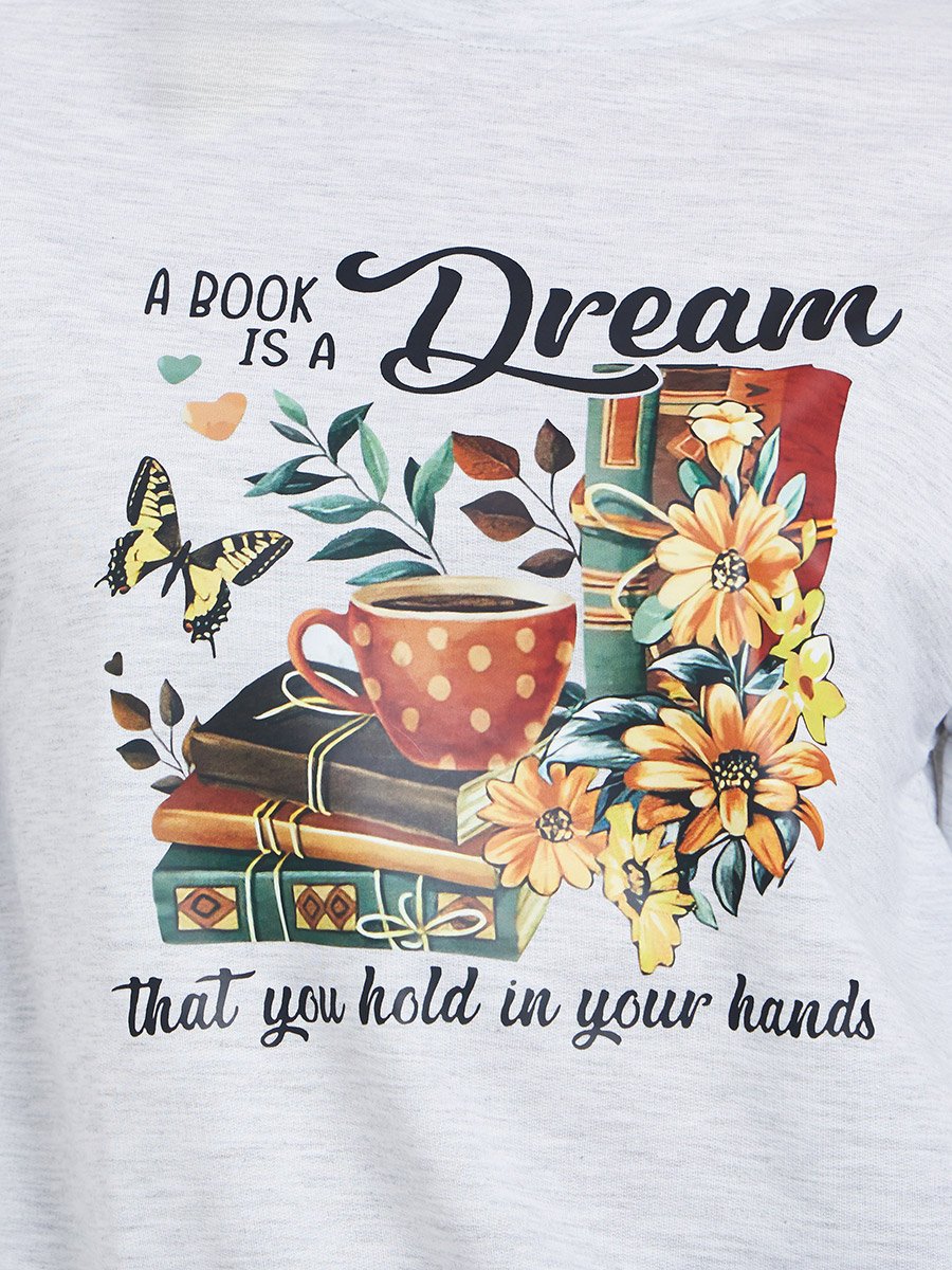 Grey Bookworm Graphic Print Sweatshirt