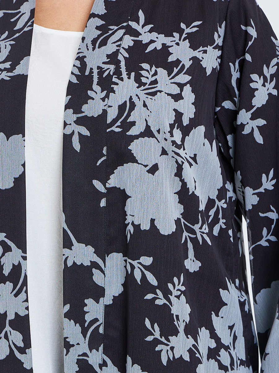 Women Black Floral Print Chiffon Abaya