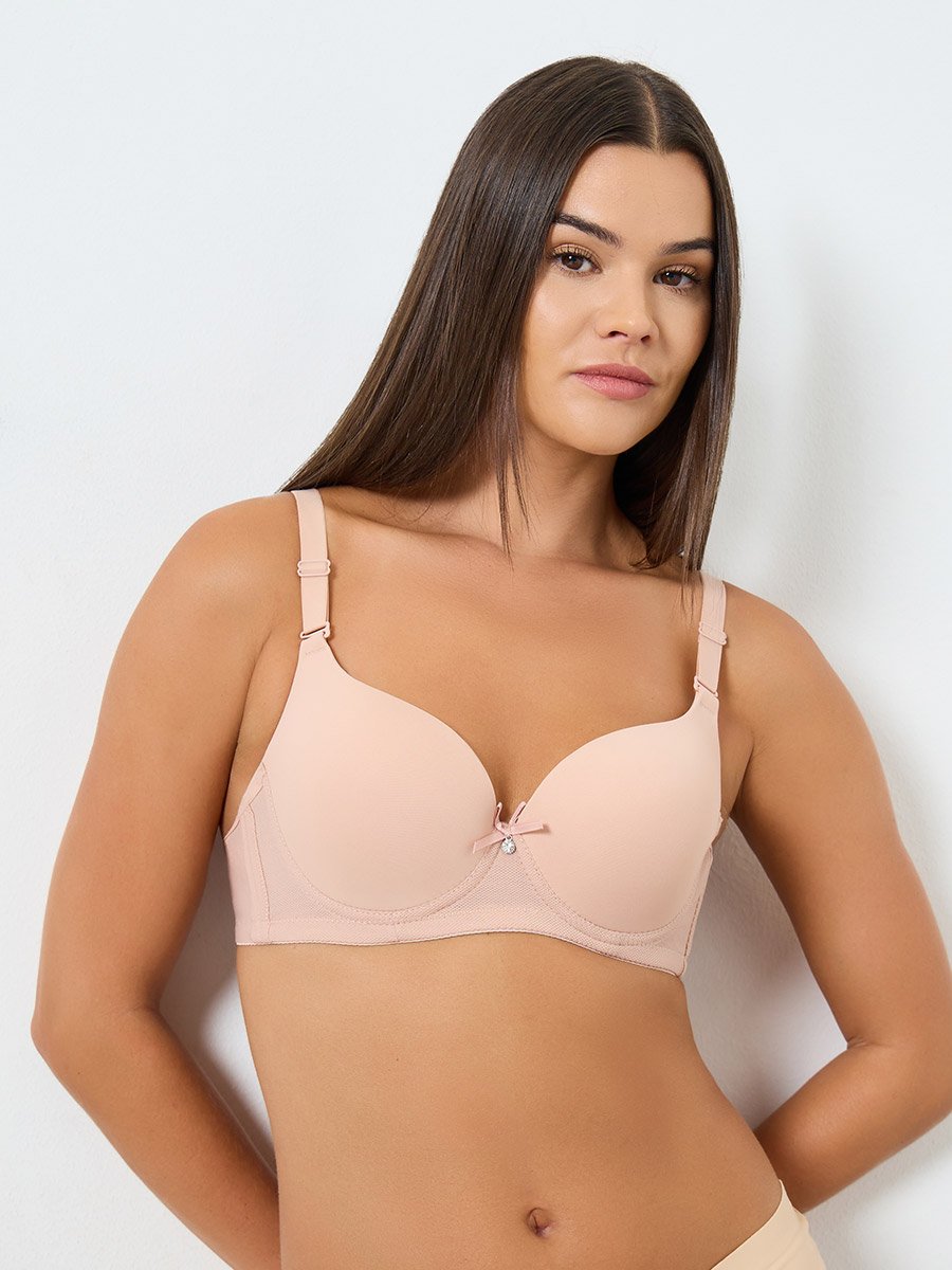 Pack of 2 - Padded Wired Solid Balconette Bra with Metal Trim