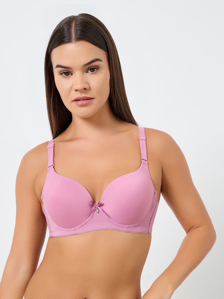 Pack of 2 - Padded Wired Solid Balconette Bra with Metal Trim