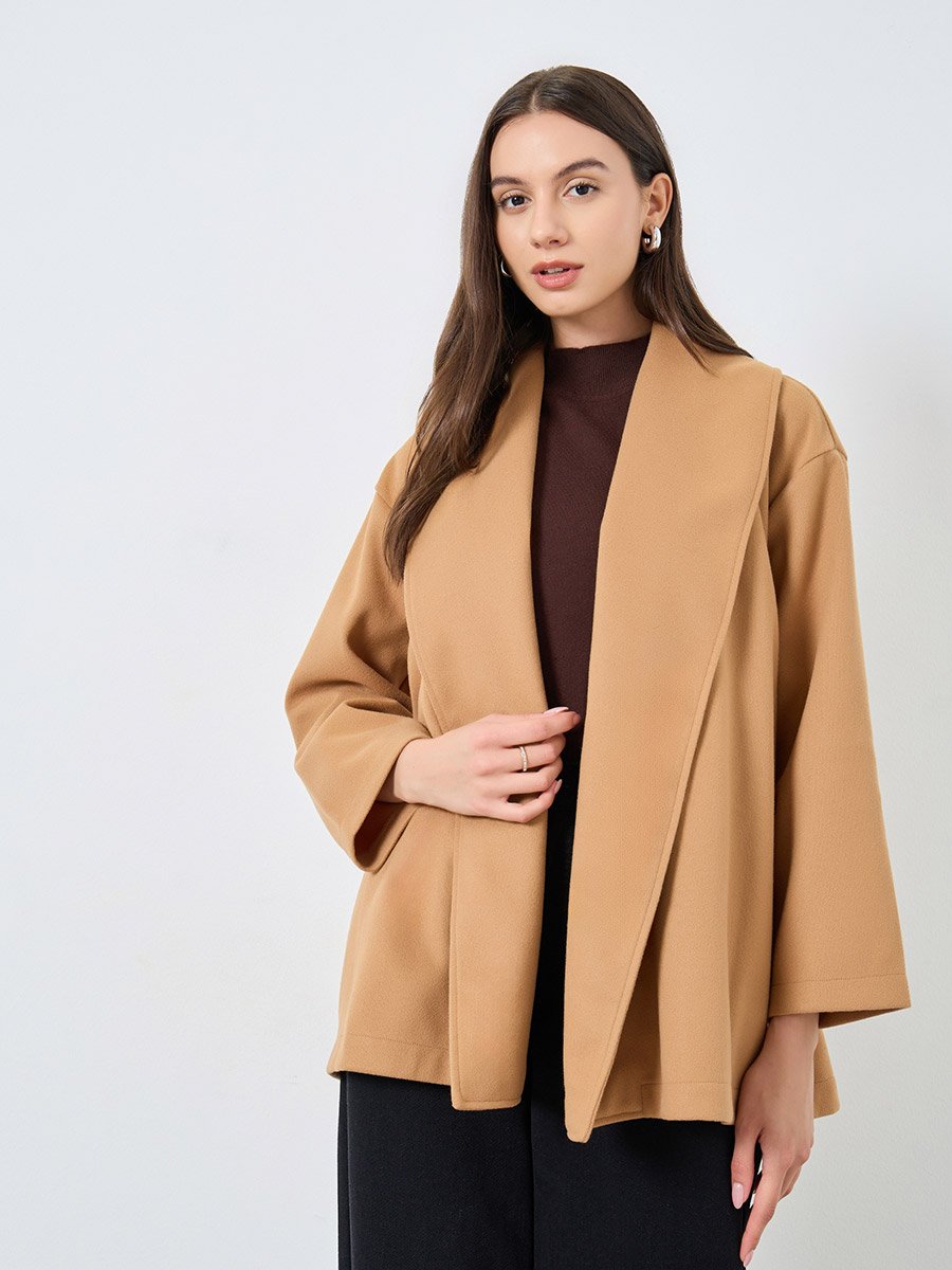 Mustard Wool Like Belted Wrap Coat