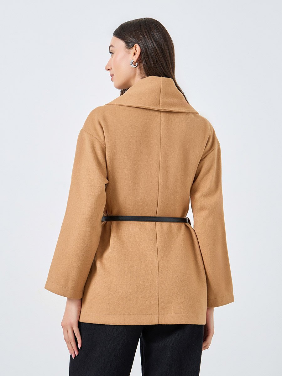 Mustard Wool Like Belted Wrap Coat