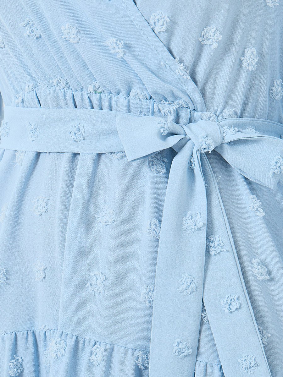 Blue Swiss Dots Detail Midi Dress