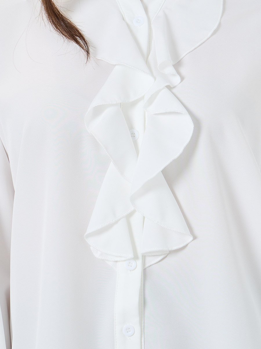 Front Ruffle Detail Long Sleeve Shirts