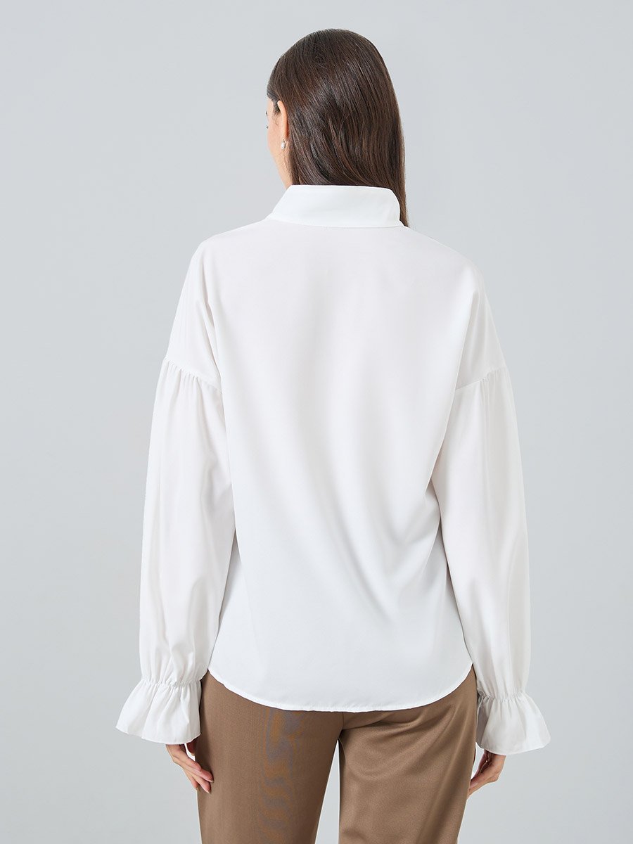 Front Ruffle Detail Long Sleeve Shirts
