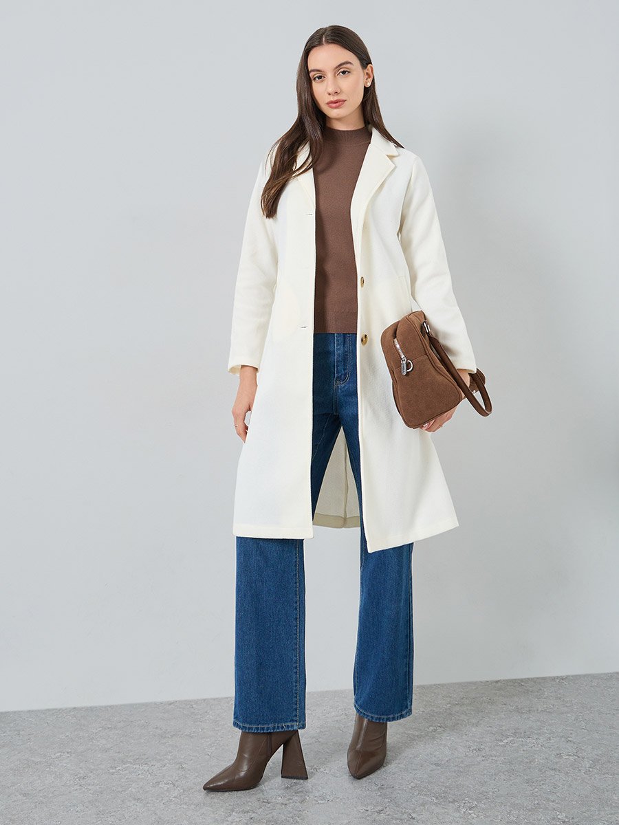 Solid Pocket Detail Wool Like Coat