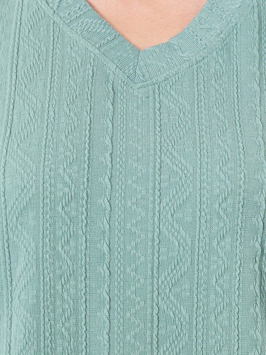 Teal Textured Long Sleeves Top