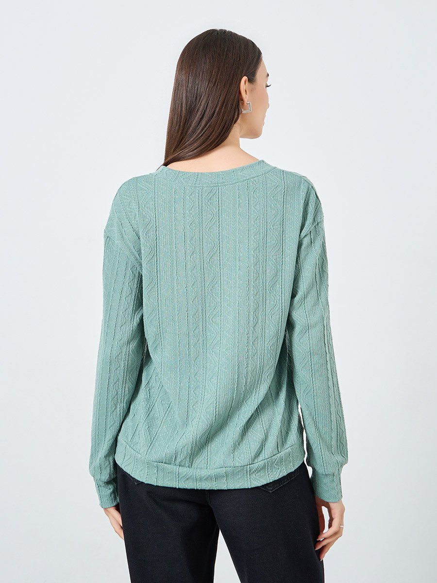 Teal Textured Long Sleeves Top