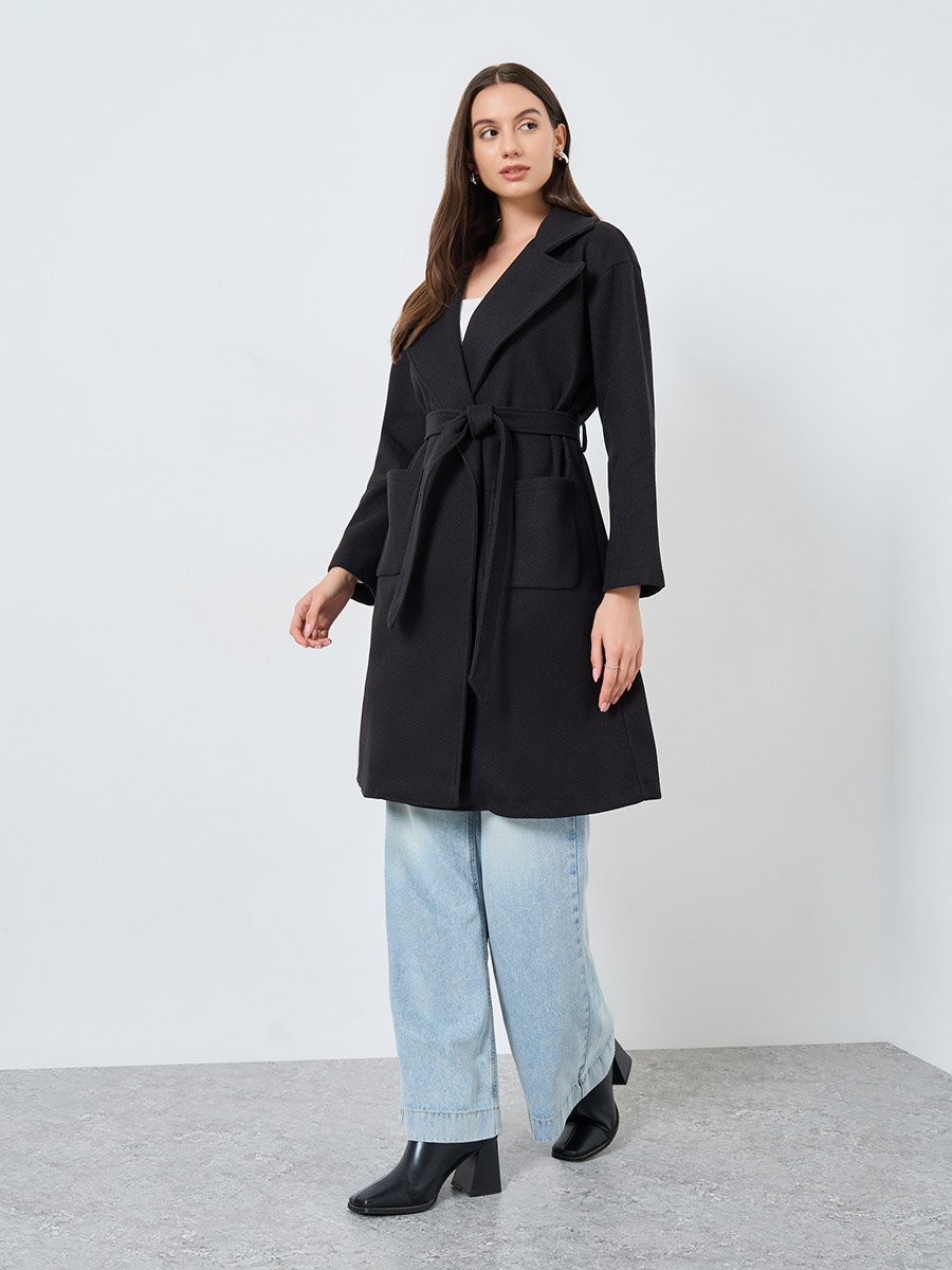 Women Dark Green Regular Fit Wool Like Midi Coat For Women at UAE