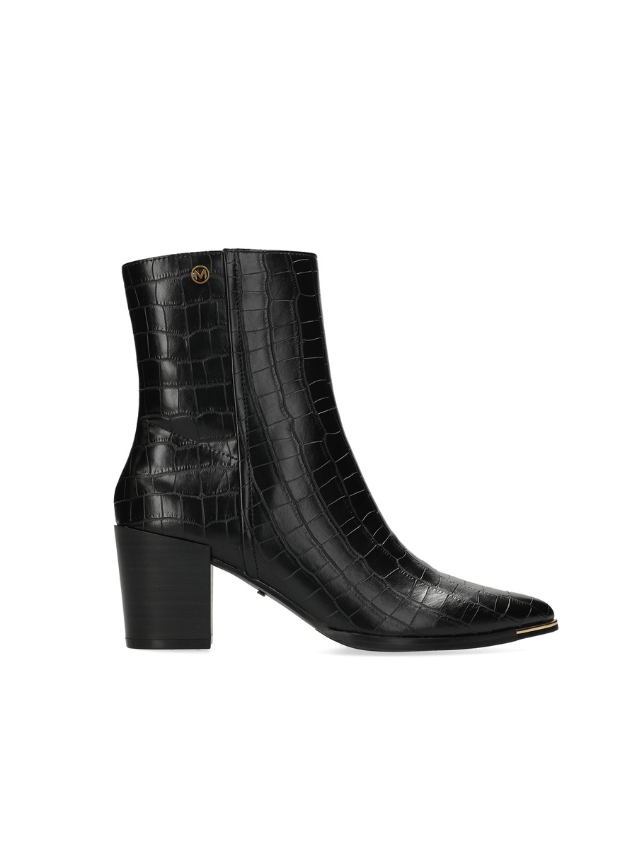 Textured Ankle Boots with Block Heels and Zip Closure