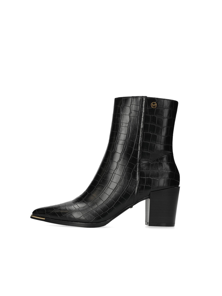 Textured Ankle Boots with Block Heels and Zip Closure