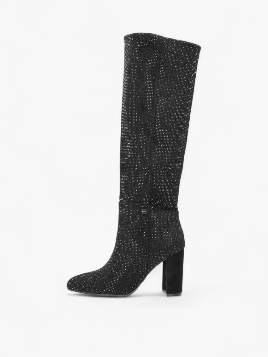 Embellished High Shaft Boots with Block Heel