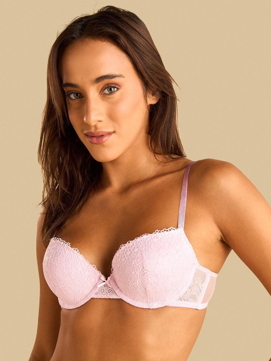 Lace Textured Demi Bra with Embellished Straps