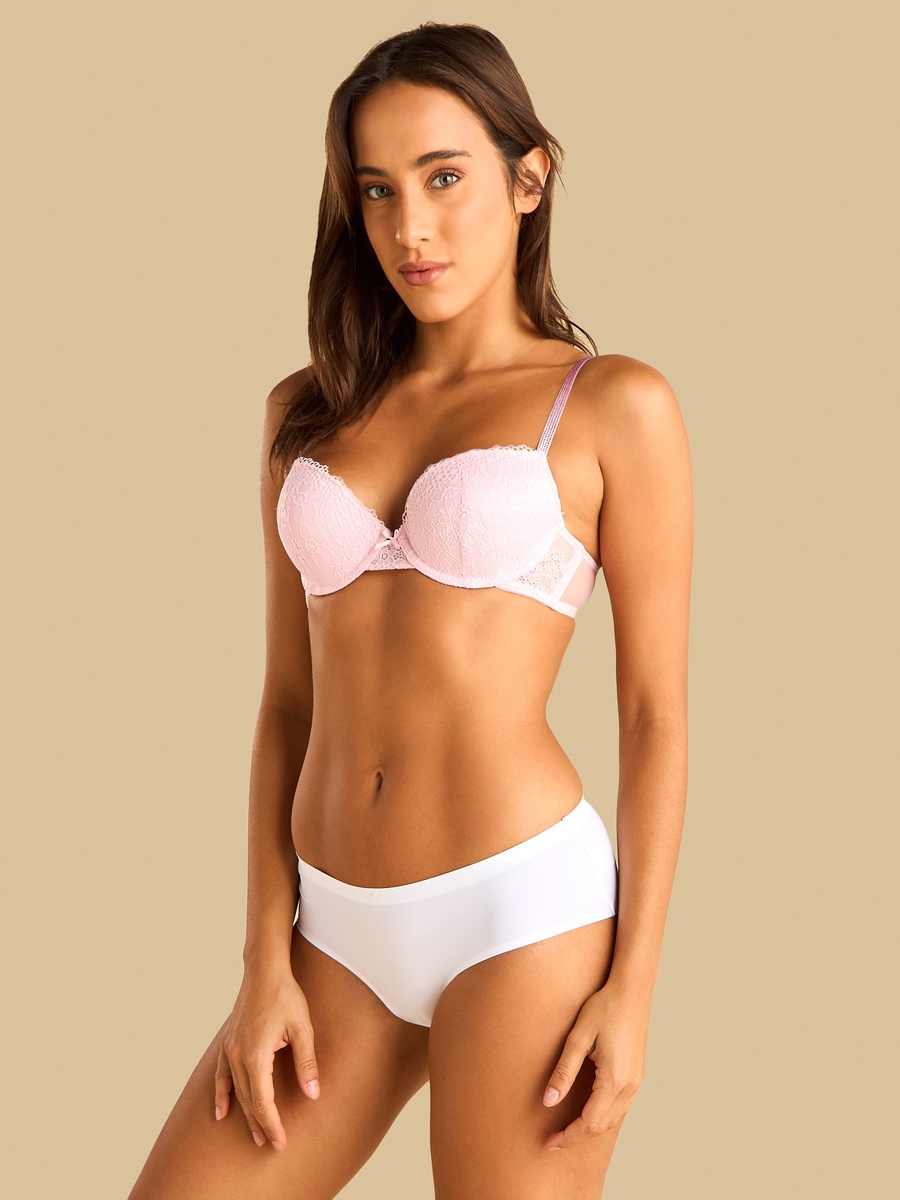 Lace Textured Demi Bra with Embellished Straps