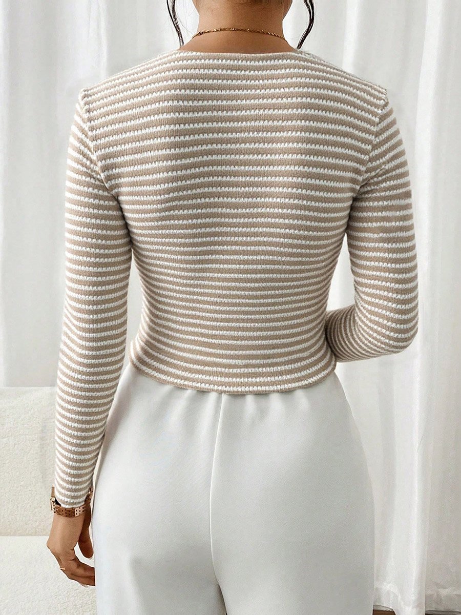 Women Striped Button-Up Cardigan Top