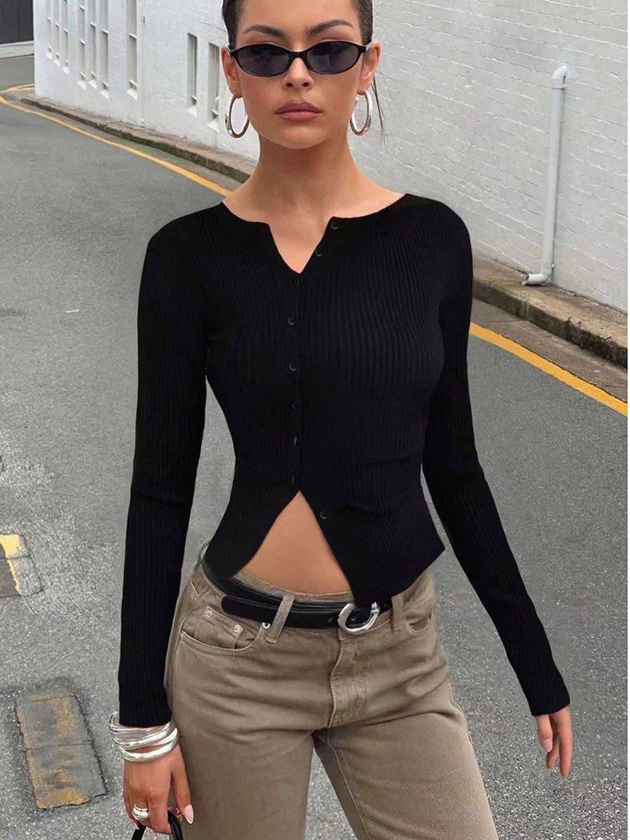 بلوزة قصيرة محبوك ومضلع