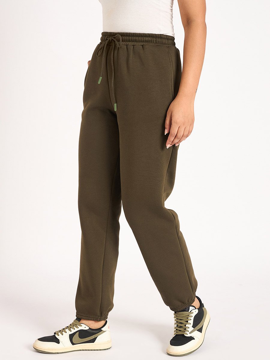 Women Olive Fleece Joggers