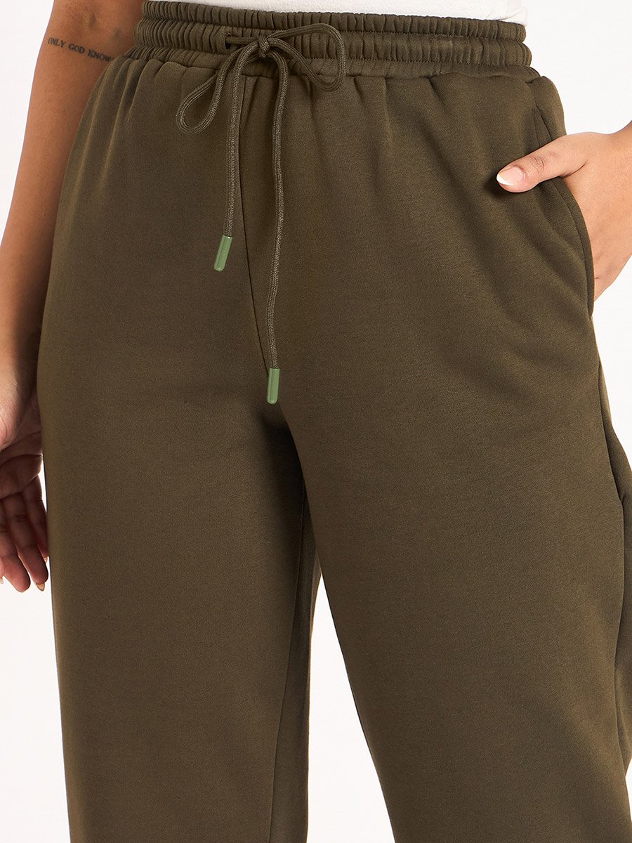 Women Olive Fleece Joggers