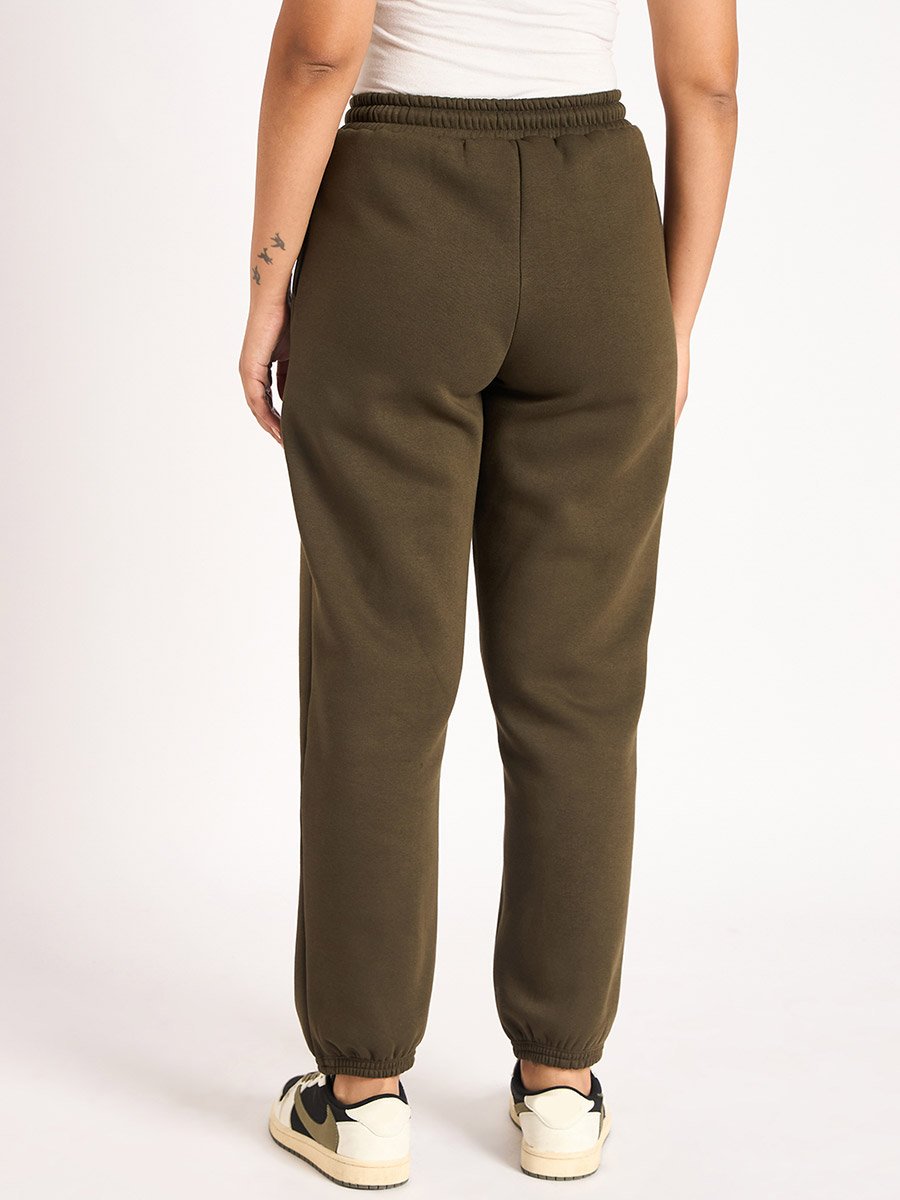 Women Olive Fleece Joggers