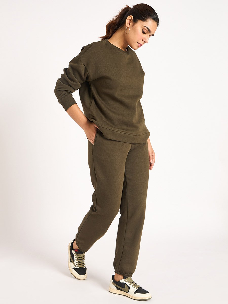 Women Olive Fleece Joggers